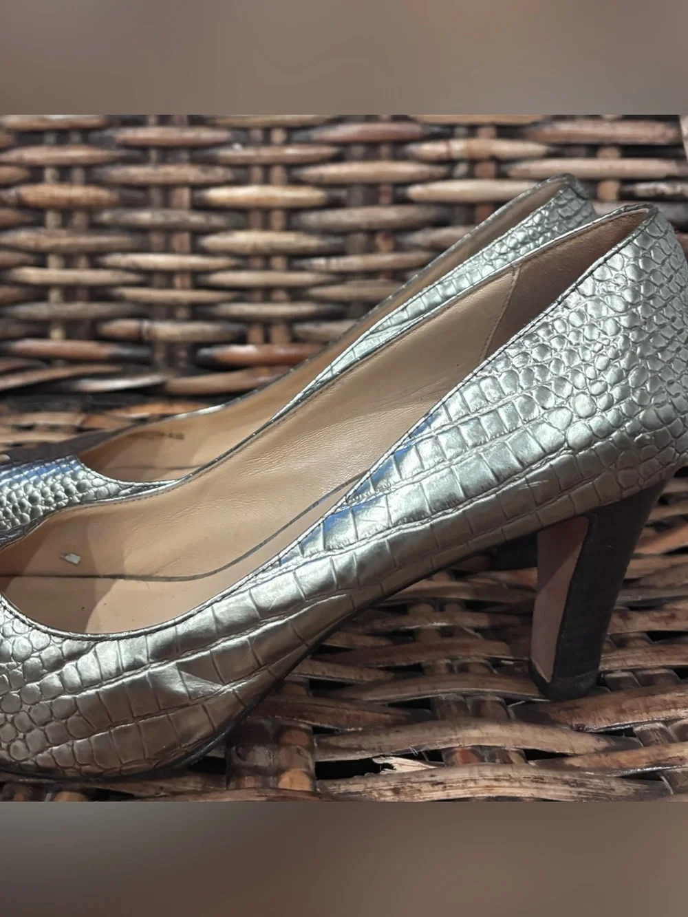 Cole Haan Women's Gold Metallic Peep Toe Heels in size 8.5